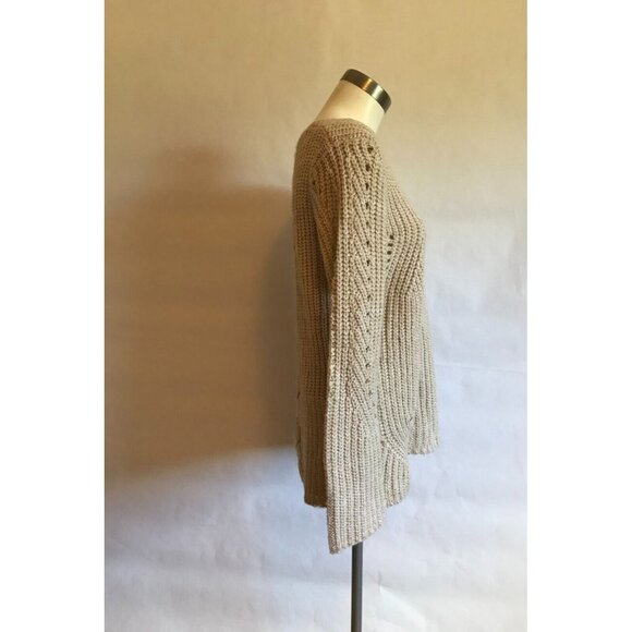 John + Jenn Oatmeal Tan Chunky Cable Knit Sweater W/ Braiding, Size Small - Picture 3 of 7